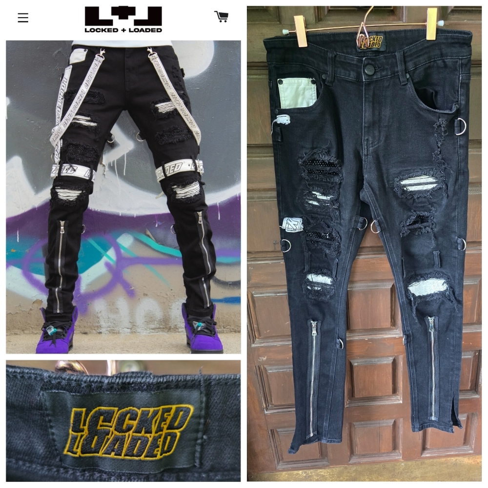 Locked Loaded Straps + Stones Black & White Size 32-Straps Removed AS IS